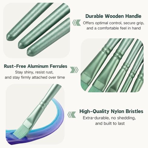 Paint Brushes for Acrylic Painting, 6 Pcs Watercolor Paint Brushes Set with No-Shed Nylon Bristles, Professional Small Detail Paints Brush for Oil Gouache Model Rock Face Painting (Green) in Saudi Arabia