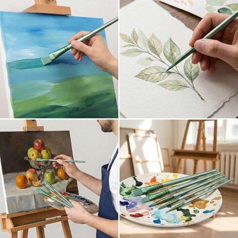 Paint Brushes for Acrylic Painting, 6 Pcs Watercolor Paint Brushes Set with No-Shed Nylon Bristles, Professional Small Detail Paints Brush for Oil Gouache Model Rock Face Painting (Green) in Saudi Arabia