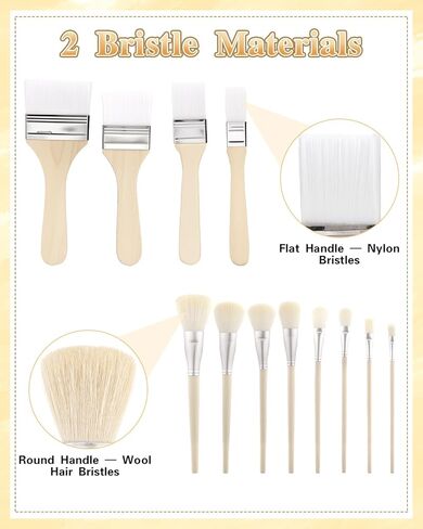 EORTA 12 Pcs Art Paint Brushes, Mop Brush for Acrylic Painting, Nylon Wool Painting Brush with Wooden Handles for Gilding, Acrylic, Oil, Paint, Gouache, Varnishes, Watercolor, Pottery in Kuwait