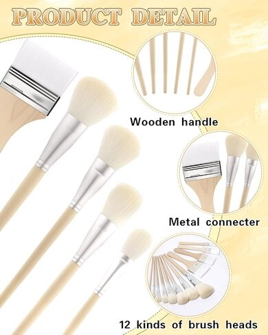 EORTA 12 Pcs Art Paint Brushes, Mop Brush for Acrylic Painting, Nylon Wool Painting Brush with Wooden Handles for Gilding, Acrylic, Oil, Paint, Gouache, Varnishes, Watercolor, Pottery in Kuwait