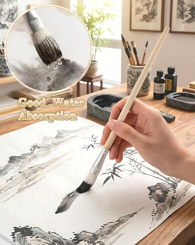 EORTA 12 Pcs Art Paint Brushes, Mop Brush for Acrylic Painting, Nylon Wool Painting Brush with Wooden Handles for Gilding, Acrylic, Oil, Paint, Gouache, Varnishes, Watercolor, Pottery in Kuwait