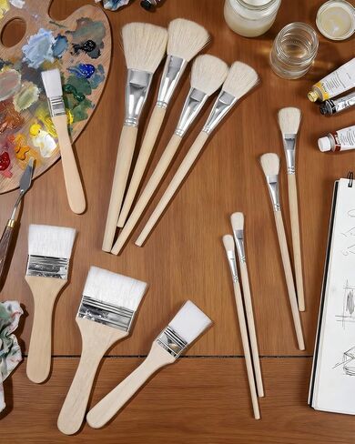 EORTA 12 Pcs Art Paint Brushes, Mop Brush for Acrylic Painting, Nylon Wool Painting Brush with Wooden Handles for Gilding, Acrylic, Oil, Paint, Gouache, Varnishes, Watercolor, Pottery in Kuwait