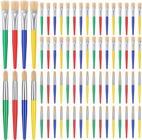 64 Pcs Paint Brushes Bulk SetAdults, 6.5 Inch Long Round and Flat Brushes for Acrylic Oil Watercolor Washable Paint, Art Supplies with Plastic Handle Nylon Bristles in Saudi Arabia