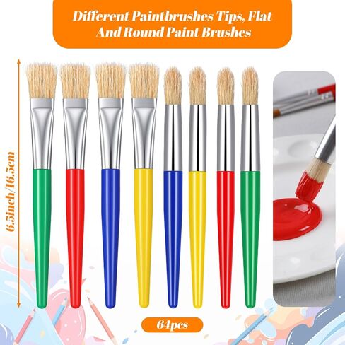 64 Pcs Paint Brushes Bulk SetAdults, 6.5 Inch Long Round and Flat Brushes for Acrylic Oil Watercolor Washable Paint, Art Supplies with Plastic Handle Nylon Bristles in Saudi Arabia