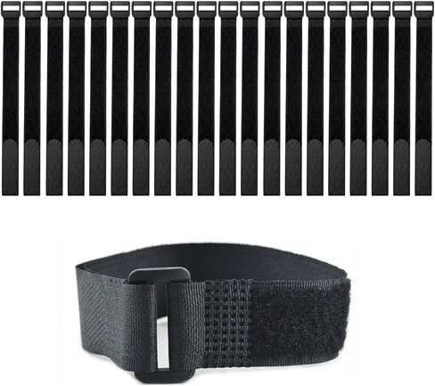 20 Pcs Adjustable Velcro Straps Reusable Fastening Cable Ties，Hook and Loop Straps Nylon Cable Ties Organizer Fastener, Management Wire Straps，11.8 in x 0.98 in, Black in Saudi Arabia