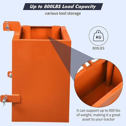 Heavy-Duty 3 Point Category 1 Tractor Ballast Box, 800 LBS Capacity Steel Weight Box with 2" Hitch Receiver, Tool Holders & Sliding Door, Orange in Saudi Arabia