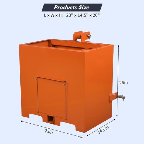 Heavy-Duty 3 Point Category 1 Tractor Ballast Box, 800 LBS Capacity Steel Weight Box with 2" Hitch Receiver, Tool Holders & Sliding Door, Orange in Saudi Arabia
