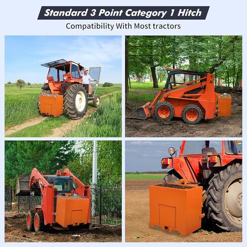 Heavy-Duty 3 Point Category 1 Tractor Ballast Box, 800 LBS Capacity Steel Weight Box with 2" Hitch Receiver, Tool Holders & Sliding Door, Orange in Saudi Arabia