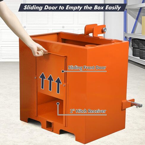 Heavy-Duty 3 Point Category 1 Tractor Ballast Box, 800 LBS Capacity Steel Weight Box with 2" Hitch Receiver, Tool Holders & Sliding Door, Orange in Saudi Arabia
