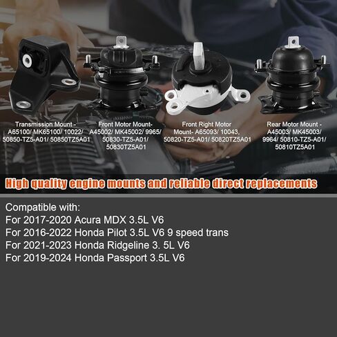 4Pcs Engine Motor Mount & Transmission Mount, For Acura MDX 2017-2020, For Honda Pilot 2016-2022, For Passport 2019-2024, For Ridgeline 2021-2023 - 3.5L V6, Replace# A45002 A65093 A45003 A65100 in Saudi Arabia