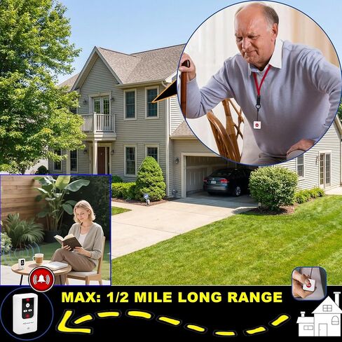 Rechargeable Caregiver Pager Waterproof Elderly SOS Call Panic Button (Ultra-lightweight 0.5 oz) Portable Cordless Seniors Emergency Bed Alarm. Ultra-long Standby Time Nurse Alert. 1/2 Mile Long Range in Saudi Arabia