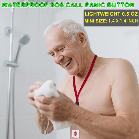 Rechargeable Caregiver Pager Waterproof Elderly SOS Call Panic Button (Ultra-lightweight 0.5 oz) Portable Cordless Seniors Emergency Bed Alarm. Ultra-long Standby Time Nurse Alert. 1/2 Mile Long Range in Saudi Arabia