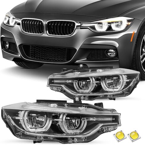 SOCKIR استبدال مجموعة المصابيح الأمامية LED بالكامل لعام 2016-2019 BMW 3-SERIES F30 F31 320i 328i 330i 340i مع جهاز عرض DRL LED، مصباح أمامي من المصنع طراز OE مع سائق AFS من الكروم وجانب الركاب in Kuwait