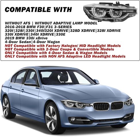 SOCKIR استبدال مجموعة المصابيح الأمامية LED بالكامل لعام 2016-2019 BMW 3-SERIES F30 F31 320i 328i 330i 340i مع جهاز عرض DRL LED، مصباح أمامي من المصنع طراز OE مع سائق AFS من الكروم وجانب الركاب in Kuwait