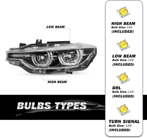 SOCKIR استبدال مجموعة المصابيح الأمامية LED بالكامل لعام 2016-2019 BMW 3-SERIES F30 F31 320i 328i 330i 340i مع جهاز عرض DRL LED، مصباح أمامي من المصنع طراز OE مع سائق AFS من الكروم وجانب الركاب in Kuwait