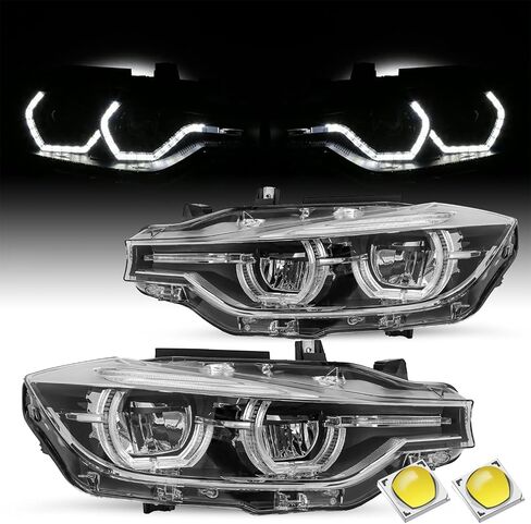 SOCKIR استبدال مجموعة المصابيح الأمامية LED بالكامل لعام 2016-2019 BMW 3-SERIES F30 F31 320i 328i 330i 340i مع جهاز عرض DRL LED، مصباح أمامي من المصنع طراز OE مع سائق AFS من الكروم وجانب الركاب in Kuwait