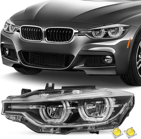 SOCKIR استبدال مجموعة المصابيح الأمامية LED بالكامل لعام 2016-2019 BMW 3-SERIES F30 F31 320i 328i 330i 340i مع جهاز عرض DRL LED، مصباح أمامي من المصنع طراز OE مع سائق AFS من الكروم وجانب الركاب in Kuwait