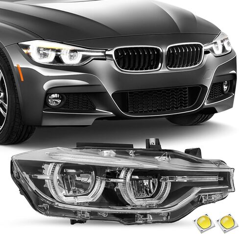 SOCKIR استبدال مجموعة المصابيح الأمامية LED بالكامل لعام 2016-2019 BMW 3-SERIES F30 F31 320i 328i 330i 340i مع جهاز عرض DRL LED، مصباح أمامي من المصنع طراز OE مع سائق AFS من الكروم وجانب الركاب in Kuwait