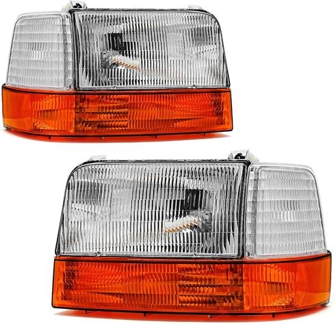 مجموعة المصابيح الأمامية لـ 1992-1996 Ford Bronco 1992-1997 F Super Duty 1992-1997 F150 1992-1998 F250 F350 الجيل التاسع من الكروم الإسكان استبدال عاكس العنبر بدون مصابيح in Kuwait