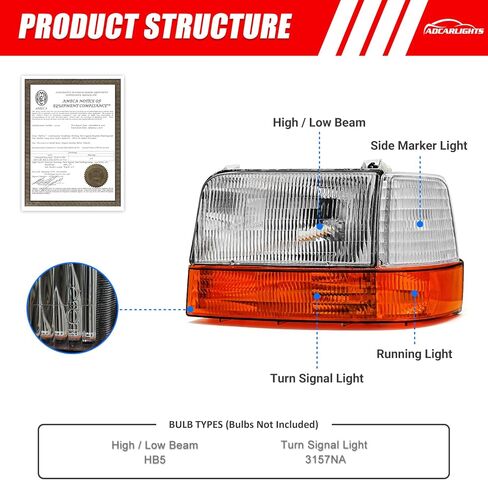 مجموعة المصابيح الأمامية لـ 1992-1996 Ford Bronco 1992-1997 F Super Duty 1992-1997 F150 1992-1998 F250 F350 الجيل التاسع من الكروم الإسكان استبدال عاكس العنبر بدون مصابيح in Kuwait