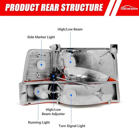 مجموعة المصابيح الأمامية لـ 1992-1996 Ford Bronco 1992-1997 F Super Duty 1992-1997 F150 1992-1998 F250 F350 الجيل التاسع من الكروم الإسكان استبدال عاكس العنبر بدون مصابيح in Kuwait