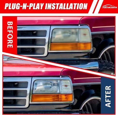 مجموعة المصابيح الأمامية لـ 1992-1996 Ford Bronco 1992-1997 F Super Duty 1992-1997 F150 1992-1998 F250 F350 الجيل التاسع من الكروم الإسكان استبدال عاكس العنبر بدون مصابيح in Kuwait
