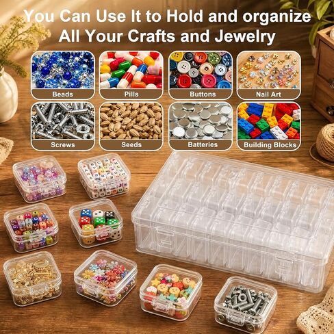 Small Bead Organizer Box, 30Pcs Clear Plastic Case Mini Dimond Bead Storage Containers with Hinged Lids and Rectangle for Bracelet Making DIY Jewelry Craft Nail Small Parts in Saudi Arabia