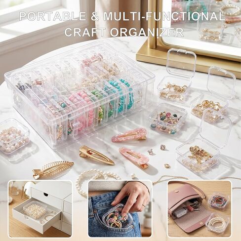 Small Bead Organizer Box, 30Pcs Clear Plastic Case Mini Dimond Bead Storage Containers with Hinged Lids and Rectangle for Bracelet Making DIY Jewelry Craft Nail Small Parts in Saudi Arabia