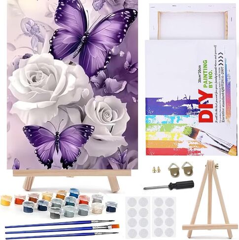 MaiMMaledy Paint by Numbers Kit for Adults Beginners Canvas Pictures with Framed Drawing Painting Acrylic Pigment with Wooden Triangle Easel Cat 12Wx8L inch Spring Cherry Blossoms in Saudi Arabia