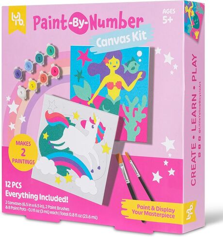 Unicorn & Mermaid Paint-by-Number Canvas Kit - All-in-1 Art Set, Magical Paintings, 8 Non-Toxic Paint Pots, 2 Brushes, Kids 5+ in Saudi Arabia