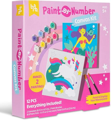 Unicorn & Mermaid Paint-by-Number Canvas Kit - All-in-1 Art Set, Magical Paintings, 8 Non-Toxic Paint Pots, 2 Brushes, Kids 5+ in Saudi Arabia