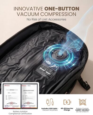 Fanwoli Vacuum Travel Backpack with One-Button Compression | Detachable Hip Belt | TSA Lock | Expandable Water Resistant Carry-On Suitcase Luggage, Ideal for Travel/Business Trips/Outdoor in Kuwait