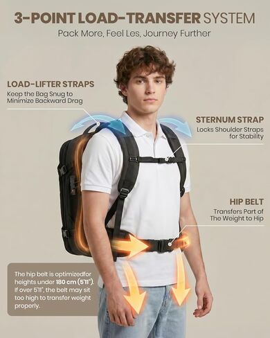 Fanwoli Vacuum Travel Backpack with One-Button Compression | Detachable Hip Belt | TSA Lock | Expandable Water Resistant Carry-On Suitcase Luggage, Ideal for Travel/Business Trips/Outdoor in Kuwait