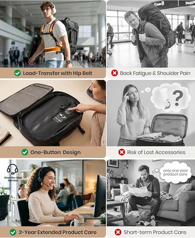 Fanwoli Vacuum Travel Backpack with One-Button Compression | Detachable Hip Belt | TSA Lock | Expandable Water Resistant Carry-On Suitcase Luggage, Ideal for Travel/Business Trips/Outdoor in Kuwait