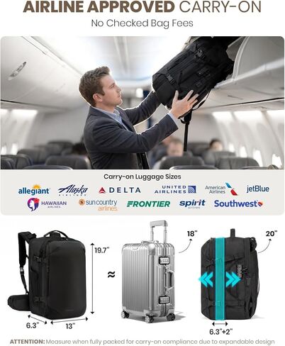 Fanwoli Vacuum Travel Backpack with One-Button Compression | Detachable Hip Belt | TSA Lock | Expandable Water Resistant Carry-On Suitcase Luggage, Ideal for Travel/Business Trips/Outdoor in Kuwait