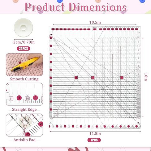 11.5" x 10.5" Quilting Ruler for Precise Fabric Cutting, Slotted Sewing Quilt Strip Rulers, Square Clear Mark Plastic Quilting Ruler, Crafts Template Rulers for Accurate Measurement and Easy Cutting in Kuwait
