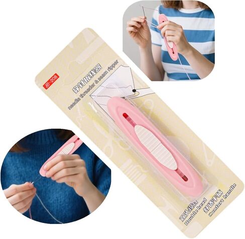2 in 1 Needle Threader & Seam Ripper, Automatic for Fast Threading & Seam Removal, Pink - Ideal for Sewing, Crafting, DIY Projects in Saudi Arabia