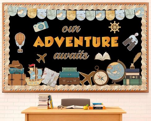Adventure Theme Bulletin Board Set Vintage Travel Bulletin Board Travel Classroom Decoration Motivational Our Adventure Awaits Paper Cutouts for Home School Classroom Office Door Wall in Saudi Arabia