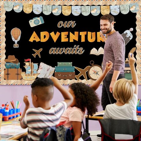 Adventure Theme Bulletin Board Set Vintage Travel Bulletin Board Travel Classroom Decoration Motivational Our Adventure Awaits Paper Cutouts for Home School Classroom Office Door Wall in Saudi Arabia