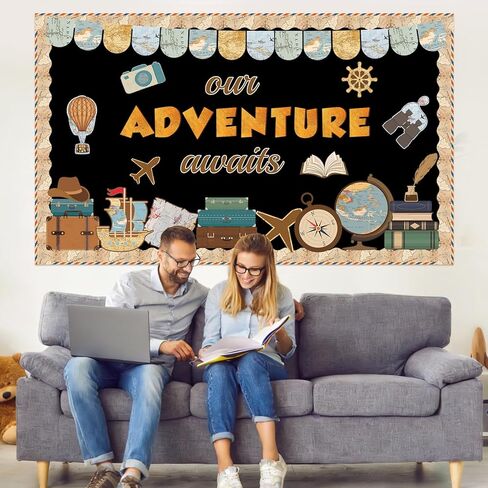 Adventure Theme Bulletin Board Set Vintage Travel Bulletin Board Travel Classroom Decoration Motivational Our Adventure Awaits Paper Cutouts for Home School Classroom Office Door Wall in Saudi Arabia