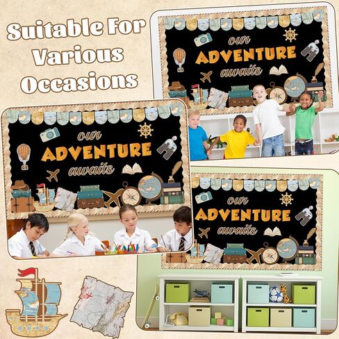 Adventure Theme Bulletin Board Set Vintage Travel Bulletin Board Travel Classroom Decoration Motivational Our Adventure Awaits Paper Cutouts for Home School Classroom Office Door Wall in Saudi Arabia
