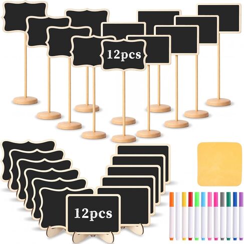 24 Pack Mini Chalkboard Signs with Stand 12 Chalk Mini Rectangular Wave Small Chalkboard Combination for Food Signs Party Buffet Table Numbers Weddings Event Decorations in Kuwait