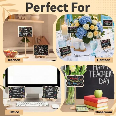 24 Pack Mini Chalkboard Signs with Stand 12 Chalk Mini Rectangular Wave Small Chalkboard Combination for Food Signs Party Buffet Table Numbers Weddings Event Decorations in Kuwait