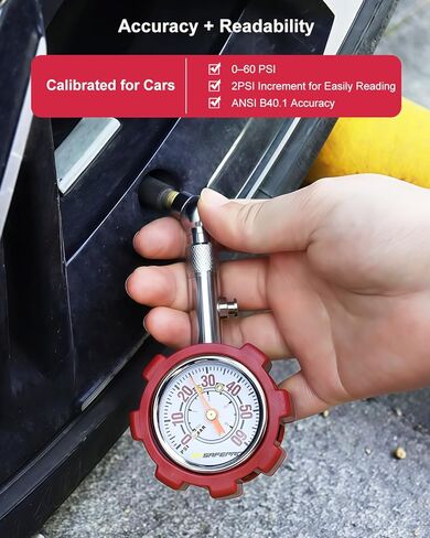 ATsafepro Tire Pressure Gauge, 5-60 PSI, ANSI B40.1 Certified, Extended 360° Swivel Head, Hold & Bleed Button, Dual Guard,Tire Gauges Fit for Cars and Motorcycles - Compact & Battery-Free in Saudi Arabia