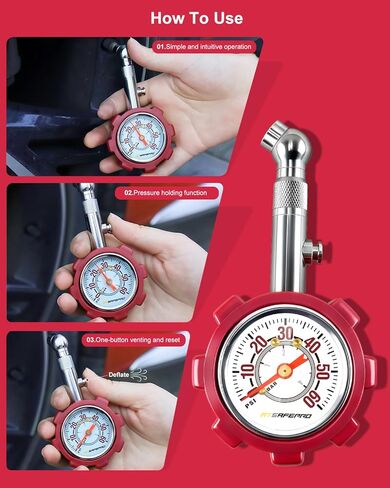 ATsafepro Tire Pressure Gauge, 5-60 PSI, ANSI B40.1 Certified, Extended 360° Swivel Head, Hold & Bleed Button, Dual Guard,Tire Gauges Fit for Cars and Motorcycles - Compact & Battery-Free in Saudi Arabia