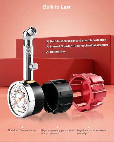 ATsafepro Tire Pressure Gauge, 5-60 PSI, ANSI B40.1 Certified, Extended 360° Swivel Head, Hold & Bleed Button, Dual Guard,Tire Gauges Fit for Cars and Motorcycles - Compact & Battery-Free in Saudi Arabia
