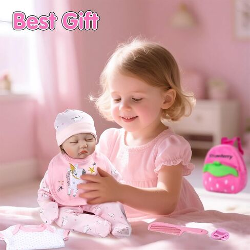 13 Pcs Reborn Baby Doll Clothes Set for 17-22 Inch Babydolls, Strawberry Reborn Baby Doll Accessories and Clothes with Plush-finish Backpack, Strawberry Trousers, and Bib for Realistic Babydolls, Pink in Saudi Arabia