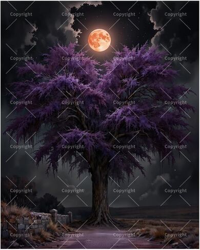 Purple Tree with Full Moon Paint by Numbers Kit for Adults - DIY Mysterious Night Road Painting on Canvas 16x20 Inches, Acrylic Paint Set, Suitable for Beginners, Art for Home Decoration or Gifts in Kuwait