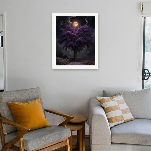 Purple Tree with Full Moon Paint by Numbers Kit for Adults - DIY Mysterious Night Road Painting on Canvas 16x20 Inches, Acrylic Paint Set, Suitable for Beginners, Art for Home Decoration or Gifts in Kuwait