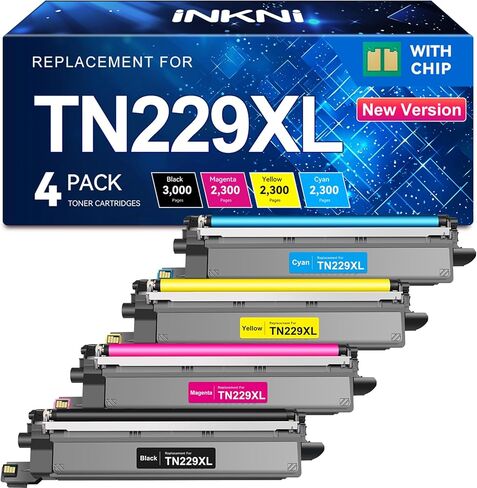 InkNI Compatible Toner Cartridges Replacement for Brother TN229XL TN-229XL Toner Cartridges for HL-L3280CDW MFC-L3720CDW MFC-L3780CDW HL-L3220CDW HL-L3300CDW Printer (B/C/M/Y-4 Pack) in Saudi Arabia